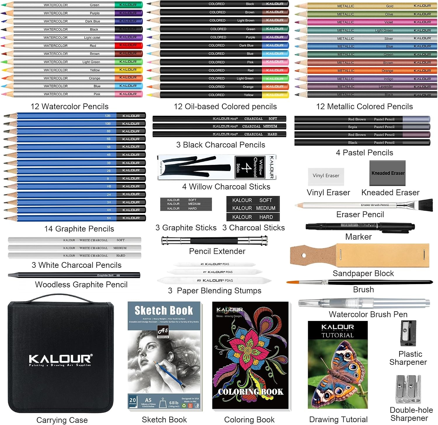 image:imageKALOUR 82 Pack Drawing Sketching Kit Pro Art Supplies with Sketchbook Include TutorialColored Graphite Charcoal WatercolorMetallic amp Pastel Pencils Drawing Set for Adults Teens Beginner82