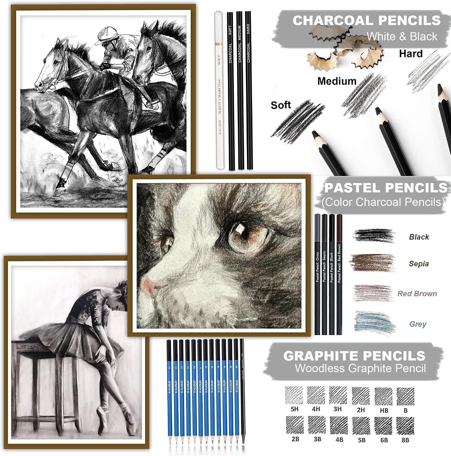 image:imageKALOUR 82 Pack Drawing Sketching Kit Pro Art Supplies with Sketchbook Include TutorialColored Graphite Charcoal WatercolorMetallic amp Pastel Pencils Drawing Set for Adults Teens Beginner76
