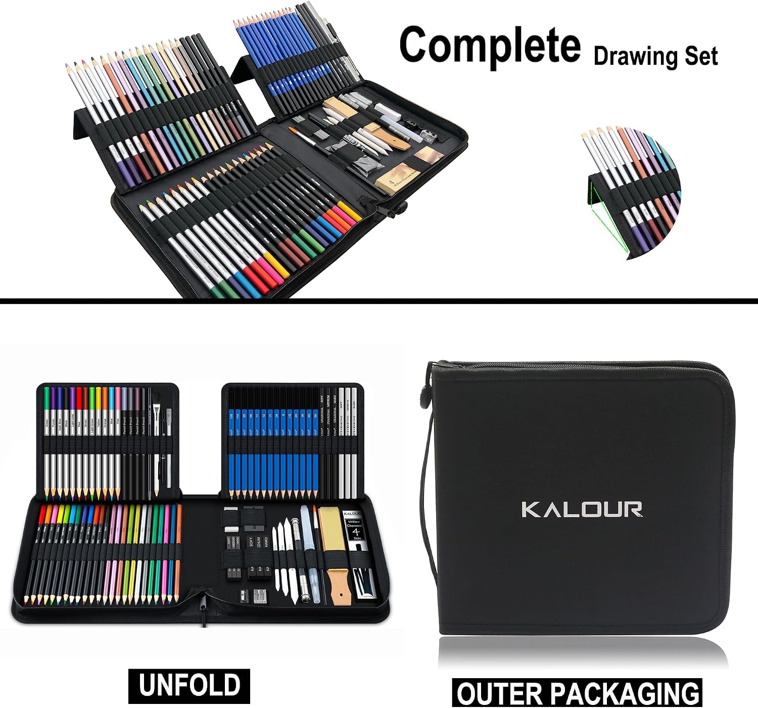 image:imageKALOUR 82 Pack Drawing Sketching Kit Pro Art Supplies with Sketchbook Include TutorialColored Graphite Charcoal WatercolorMetallic amp Pastel Pencils Drawing Set for Adults Teens Beginner82