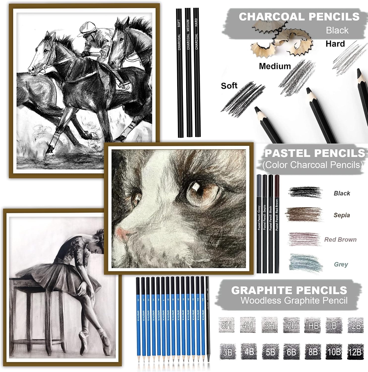 image:imageKALOUR 82 Pack Drawing Sketching Kit Pro Art Supplies with Sketchbook Include TutorialColored Graphite Charcoal WatercolorMetallic amp Pastel Pencils Drawing Set for Adults Teens Beginner82