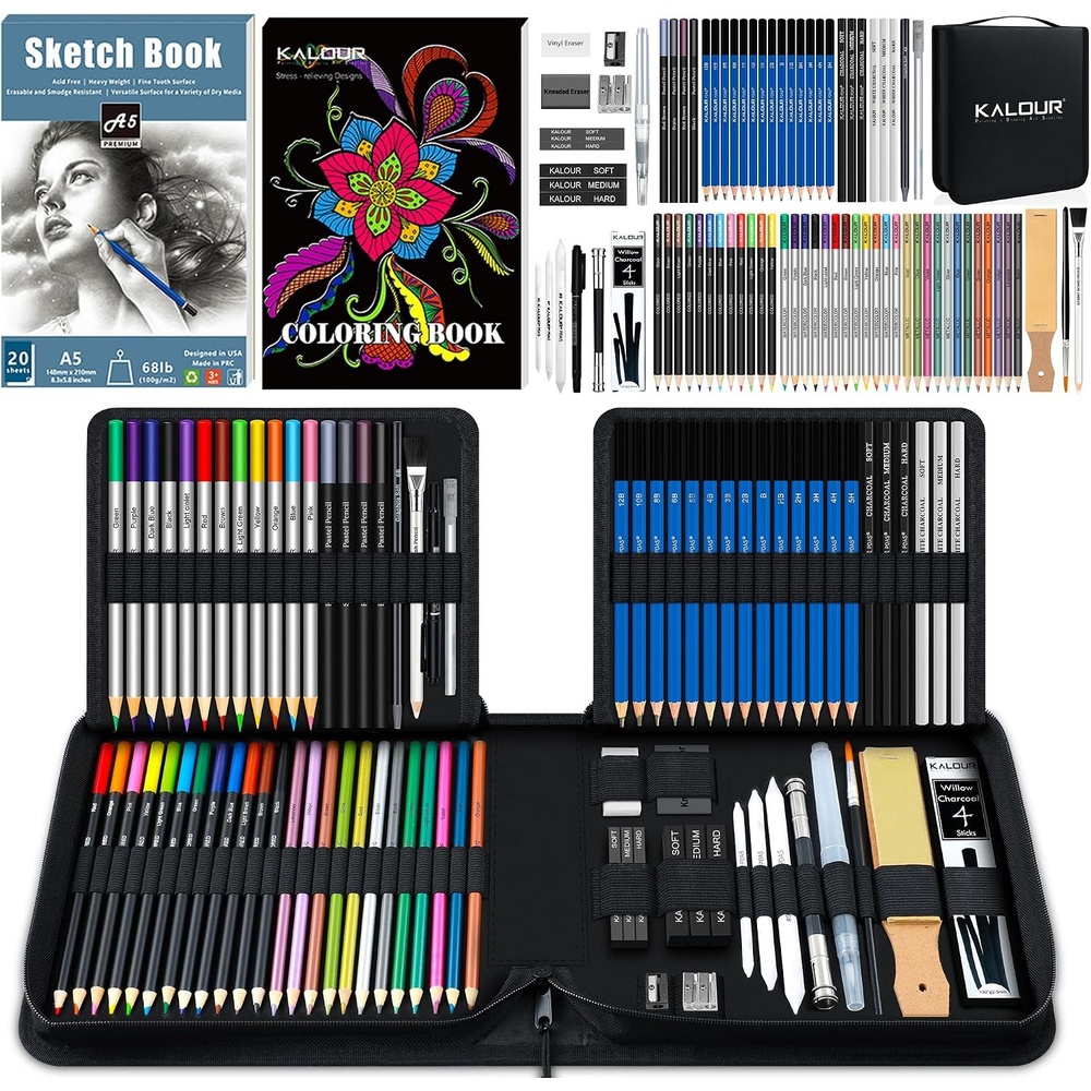 image:imageKALOUR 82 Pack Drawing Sketching Kit Pro Art Supplies with Sketchbook Include TutorialColored Graphite Charcoal WatercolorMetallic amp Pastel Pencils Drawing Set for Adults Teens Beginner82