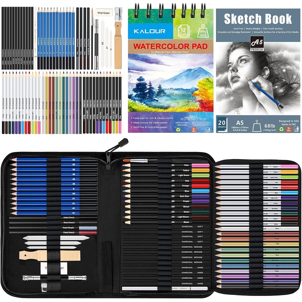 image:imageKALOUR 82 Pack Drawing Sketching Kit Pro Art Supplies with Sketchbook Include TutorialColored Graphite Charcoal WatercolorMetallic amp Pastel Pencils Drawing Set for Adults Teens Beginner76