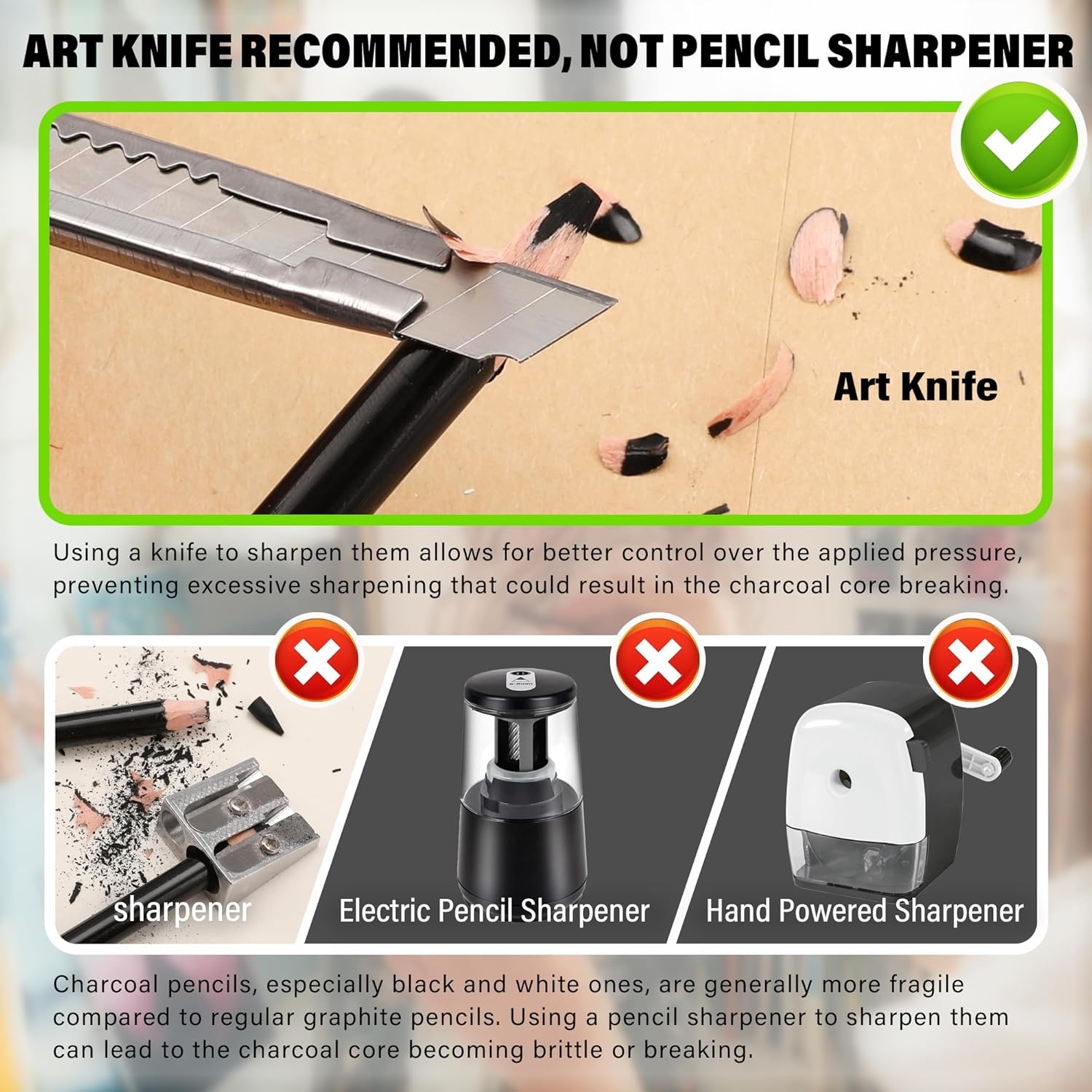 image:imageKALOUR Pro Colored Charcoal Drawing Set12 Pieces Pastel Chalk Pencils for Sketching Shading Blending Portrait Black White Charcoal for Beginners amp Artists12 Black Charcoal Pencils