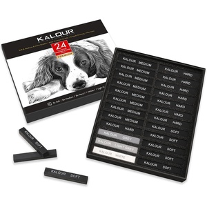 KALOUR 24 Pro Charcoal Drawing Set – Soft,Medium,Hard Charcoal and White – Charcoal Sticks for Drawing Sketching Shading – Art Supplies Gift for Artists Beginners Adults